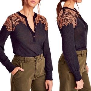 Free People Easy Breezy Lace Trim Henley